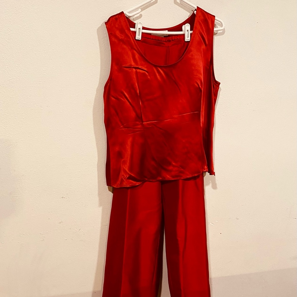Red Silk Two Piece formal outfit